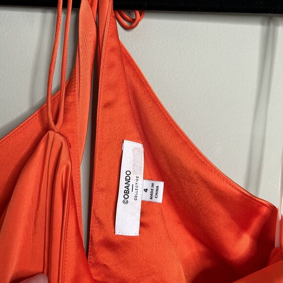 Obando Orange Skinny Strap Satin Tank Top Women's Size 4 - Picture 6 of 8
